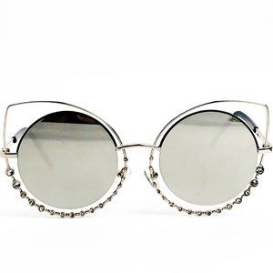 Round Metal Rhinestone Mirror Lens Sunglasses